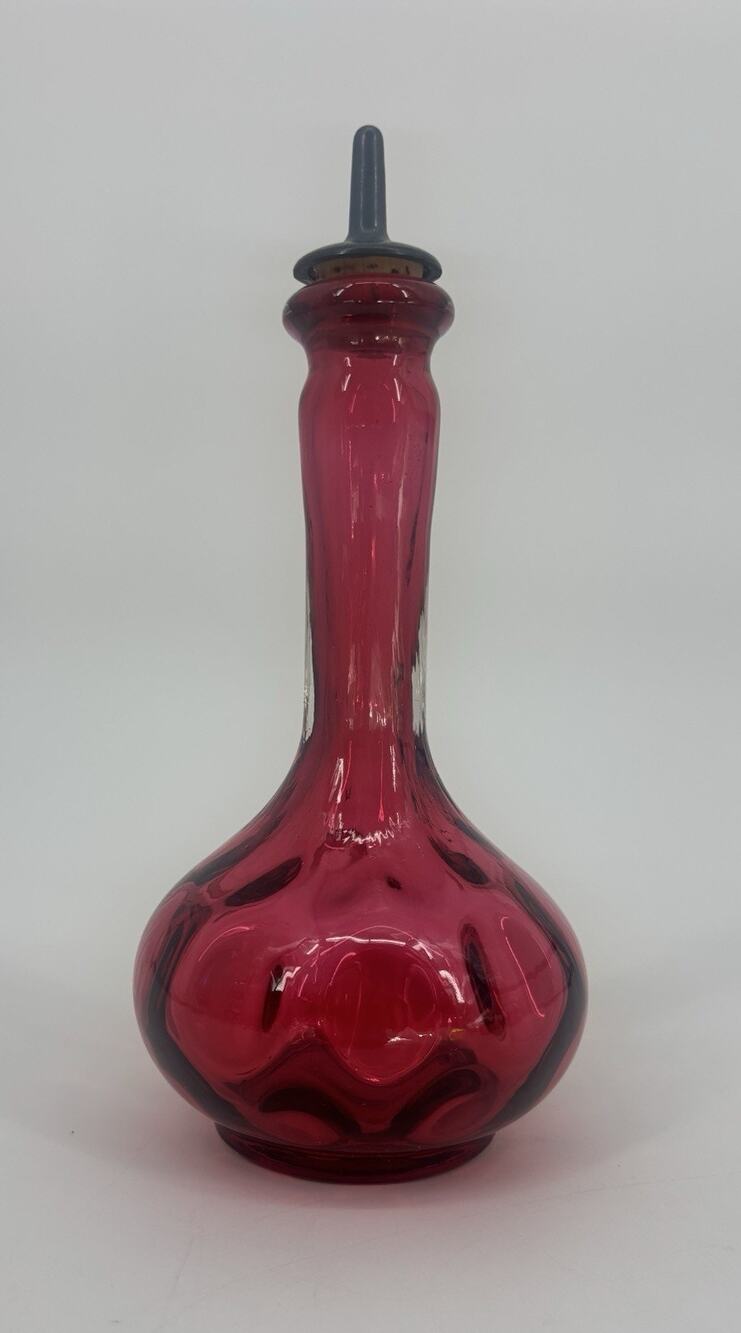 Vintage Fenton Cranberry Coin Dot Barber Bottle Art Glass w/ Original Stopper